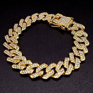 18kt Gold Plated Bracelet Miami Cuban Iced Out 14mm 8in. Men's Fashion gift NEW!